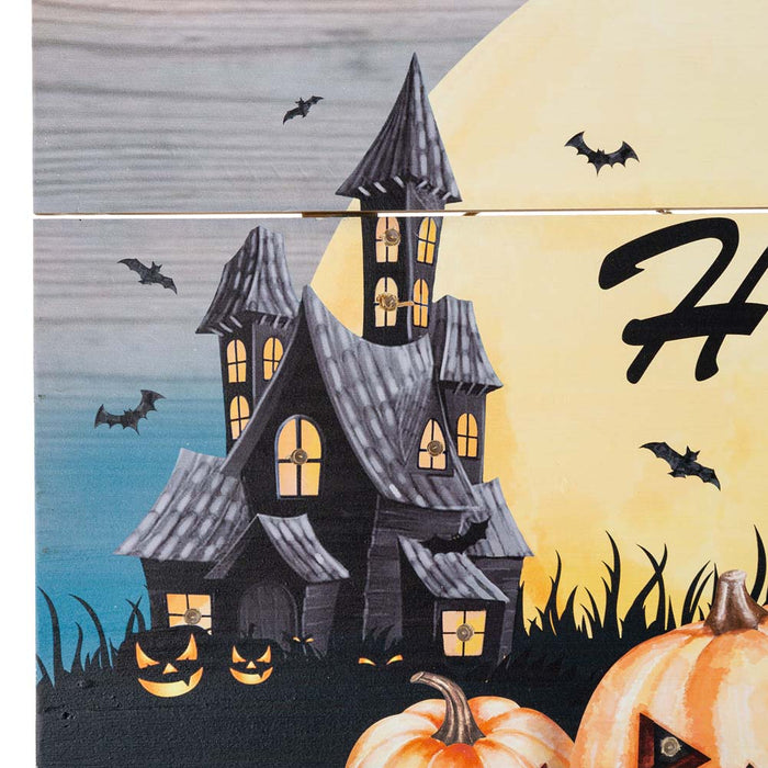 24"L Halloween Wooden Wall Décor with LED Lights