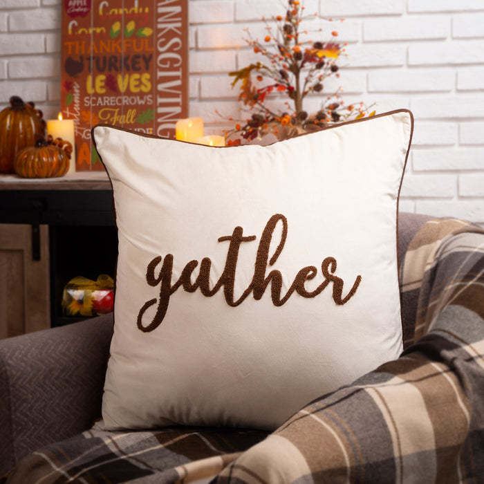 24"L*24"W Velvet Pillow Cover With “gather” Word