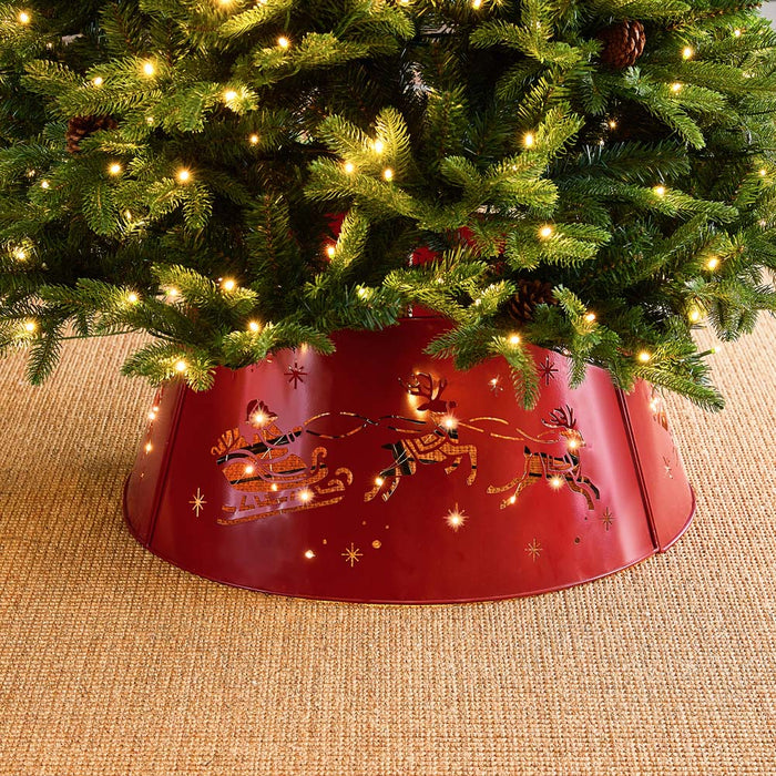 26"D Galvanized Metal Santa on Sleigh Tree Collar with Light String