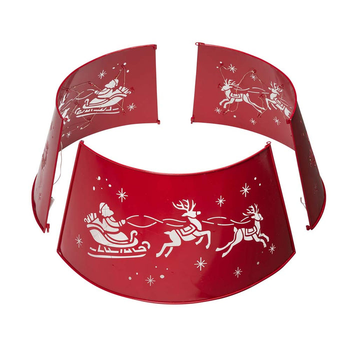 26"D Galvanized Metal Santa on Sleigh Tree Collar with Light String