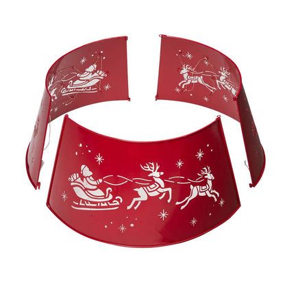 26"D Galvanized Metal Santa on Sleigh Tree Collar with Light String