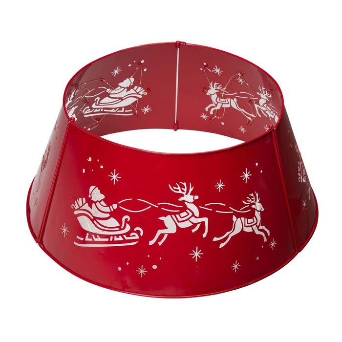 26"D Galvanized Metal Santa on Sleigh Tree Collar with Light String
