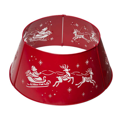 26"D Galvanized Metal Santa on Sleigh Tree Collar with Light String
