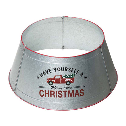 26"D Galvanized Metal Tree Collar with Truck Motif