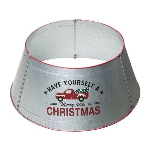 26"D Galvanized Metal Tree Collar with Truck Motif