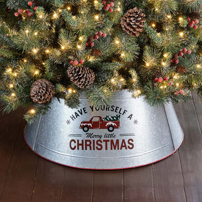26"D Galvanized Metal Tree Collar with Truck Motif