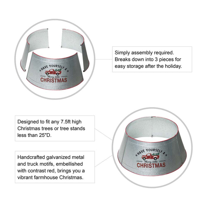 26"D Galvanized Metal Tree Collar with Truck Motif