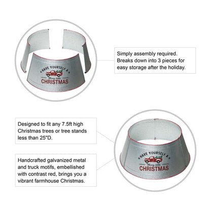 26"D Galvanized Metal Tree Collar with Truck Motif