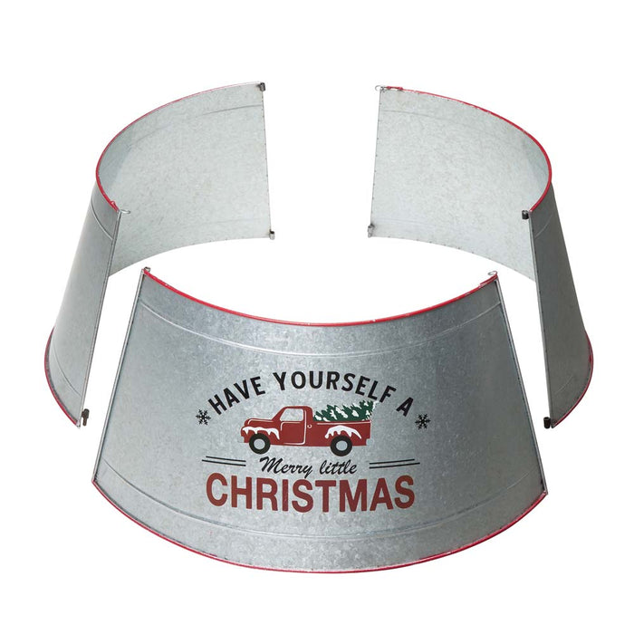 26"D Galvanized Metal Tree Collar with Truck Motif
