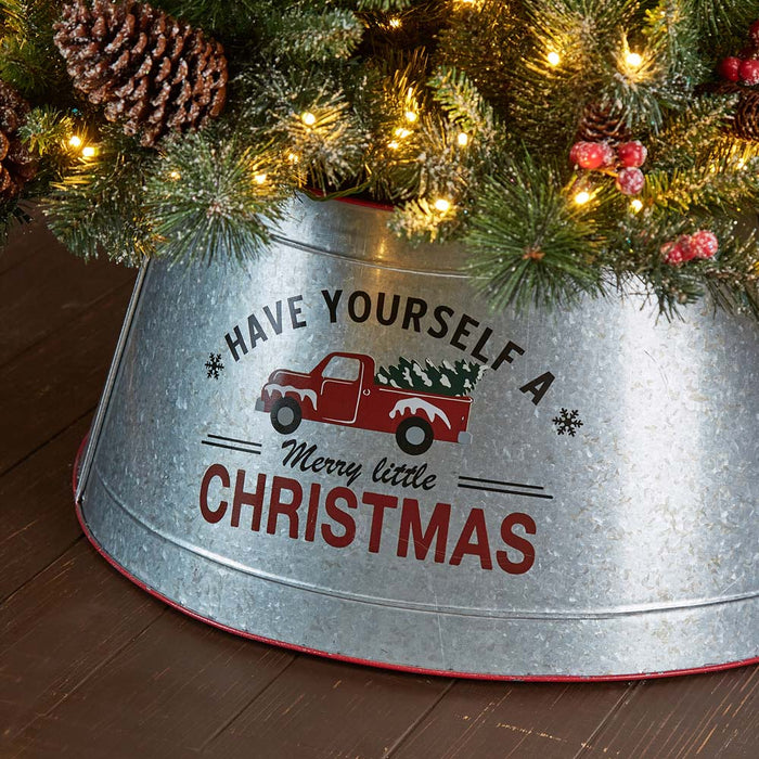 26"D Galvanized Metal Tree Collar with Truck Motif