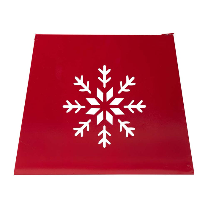 26"D Red Hexagonal Metal Cutout Snowflake Tree Collar with Light String