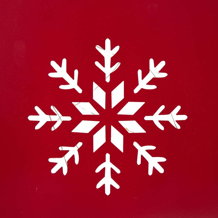 26"D Red Hexagonal Metal Cutout Snowflake Tree Collar with Light String