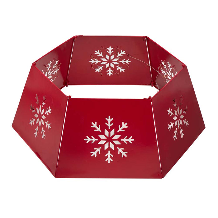 26"D Red Hexagonal Metal Cutout Snowflake Tree Collar with Light String