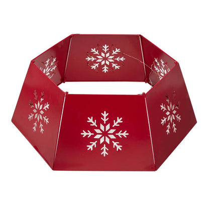 26"D Red Hexagonal Metal Cutout Snowflake Tree Collar with Light String