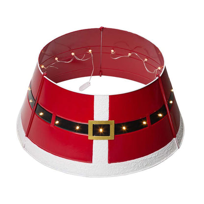 26"D Red Metal Santa Belt Tree Collar with Light String