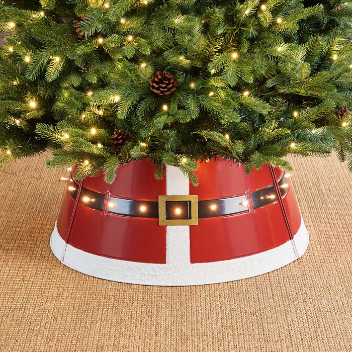 26"D Red Metal Santa Belt Tree Collar with Light String