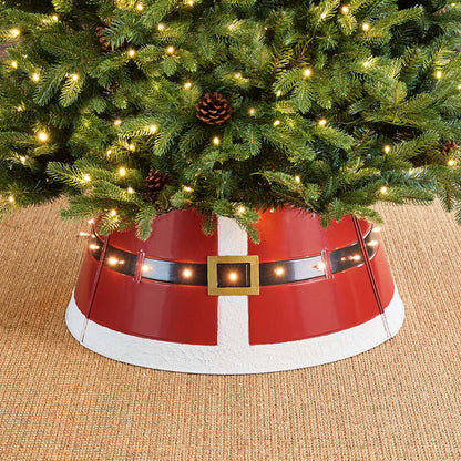 26"D Red Metal Santa Belt Tree Collar with Light String