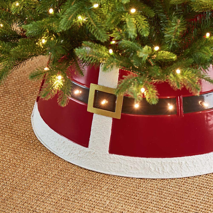 26"D Red Metal Santa Belt Tree Collar with Light String