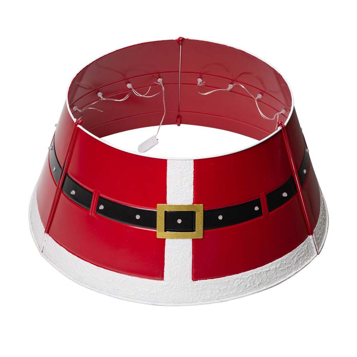 26"D Red Metal Santa Belt Tree Collar with Light String