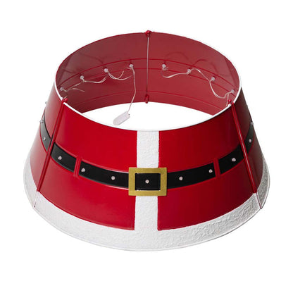 26"D Red Metal Santa Belt Tree Collar with Light String
