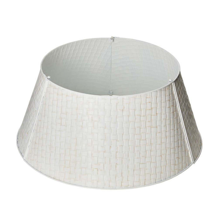 26"D Washed White Metal Woven Tree Collar