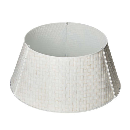 26"D Washed White Metal Woven Tree Collar