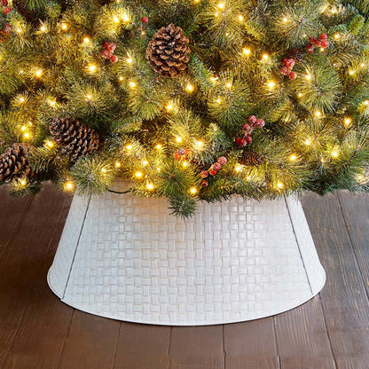 26"D Washed White Metal Woven Tree Collar