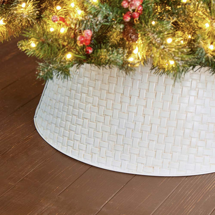 26"D Washed White Metal Woven Tree Collar
