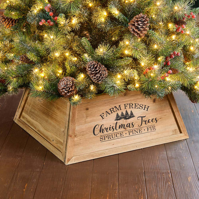 26"L Natural Wooden Trapezoid Farm Fresh Christmas Tree Collar