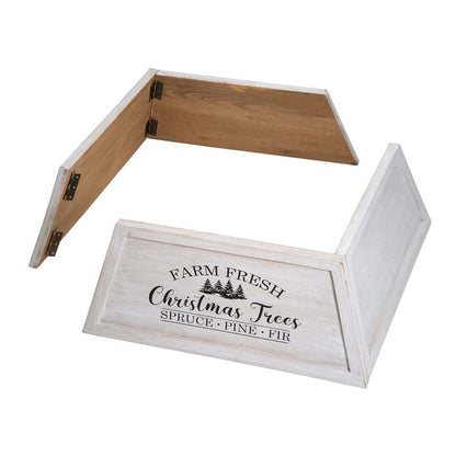 26"L Washed White Wooden Trapezoid Farm Fresh Christmas Tree Collar