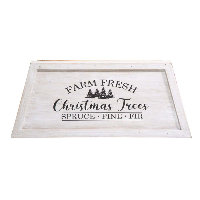 26"L Washed White Wooden Trapezoid Farm Fresh Christmas Tree Collar