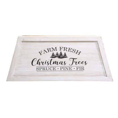 26"L Washed White Wooden Trapezoid Farm Fresh Christmas Tree Collar