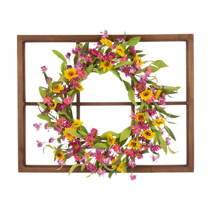 28"H Wooden Window Frame with 24"D Artificial Chrysanthemum Wreath