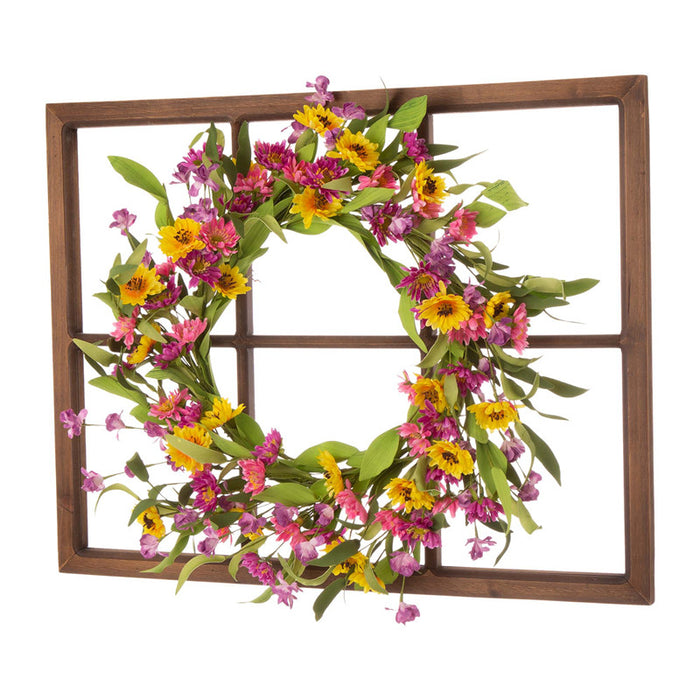 28"H Wooden Window Frame with 24"D Artificial Chrysanthemum Wreath