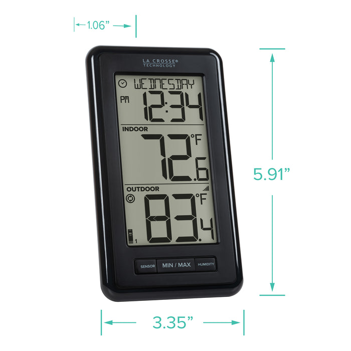 ws-9160 Digital thermometer with dimensions labeled on a white background