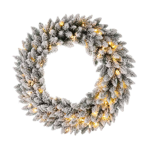 30"D Pre-Lit Snow Flocked Christmas Wreath with 50 Warm White Lights