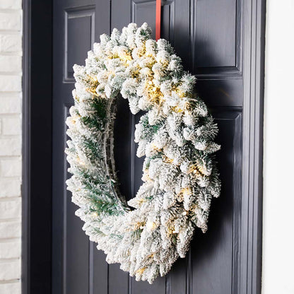 30"D Pre-Lit Snow Flocked Christmas Wreath with 50 Warm White Lights