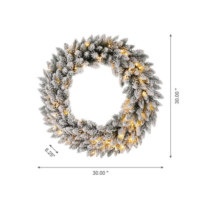 30"D Pre-Lit Snow Flocked Christmas Wreath with 50 Warm White Lights