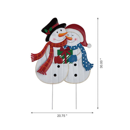 30"H Metal Lovely Snowman Couple Yard Stake or Standing Decor or Wall Décor (3 Functions)