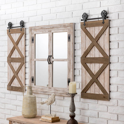 31.5"H Oversized Farmhouse Wood Window Frame Wall Mirror