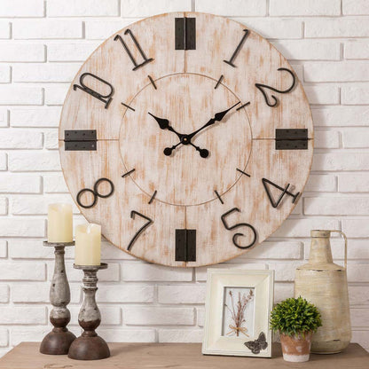 31.70"D Oversized Farmhouse White Wooden Wall Clock