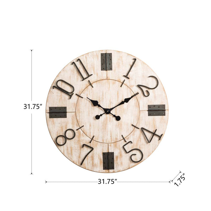 31.70"D Oversized Farmhouse White Wooden Wall Clock