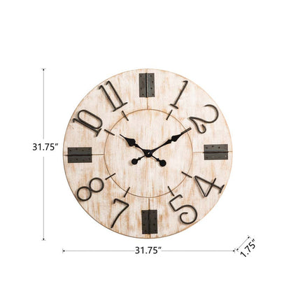 31.70"D Oversized Farmhouse White Wooden Wall Clock