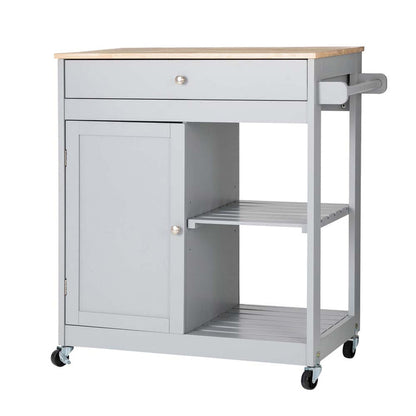 34.25"H Gray Wooden Basic Kitchen Cart/Island with Solid Oak Top