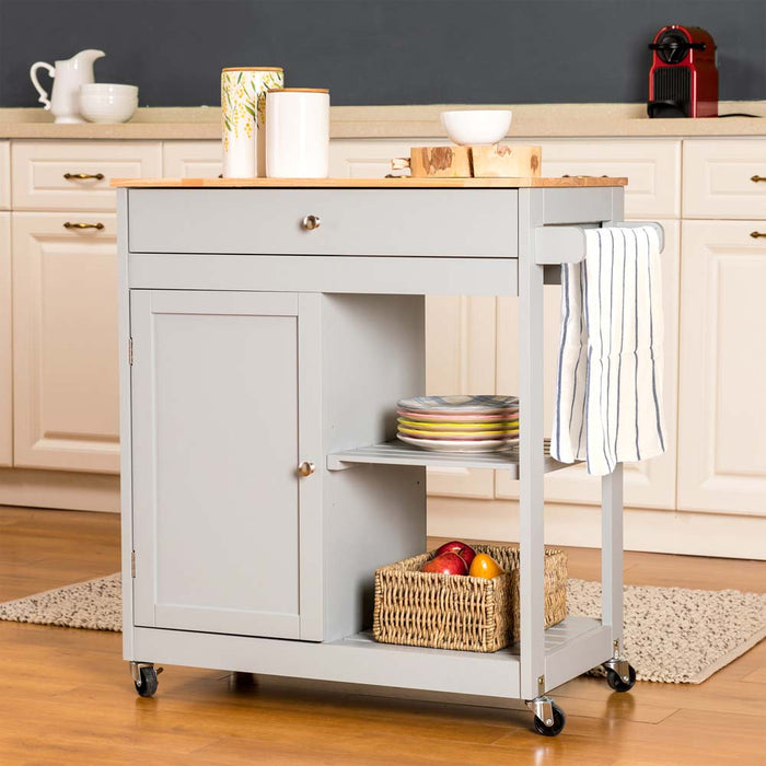 34.25"H Gray Wooden Basic Kitchen Cart/Island with Solid Oak Top