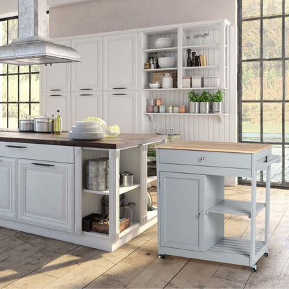 34.25"H Gray Wooden Basic Kitchen Cart/Island with Solid Oak Top