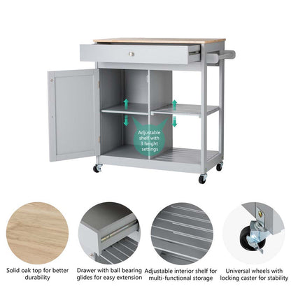 34.25"H Gray Wooden Basic Kitchen Cart/Island with Solid Oak Top