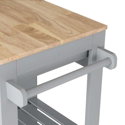 34.25"H Gray Wooden Basic Kitchen Cart/Island with Solid Oak Top