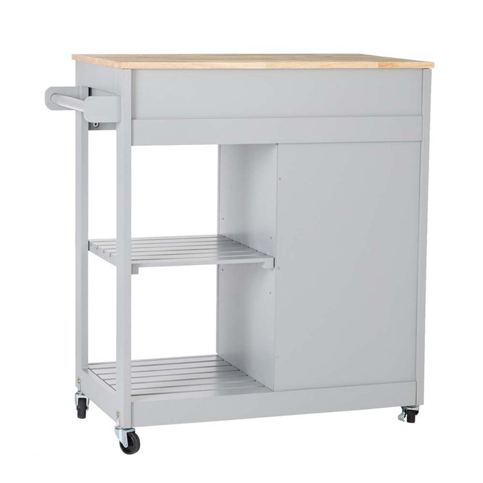34.25"H Gray Wooden Basic Kitchen Cart/Island with Solid Oak Top
