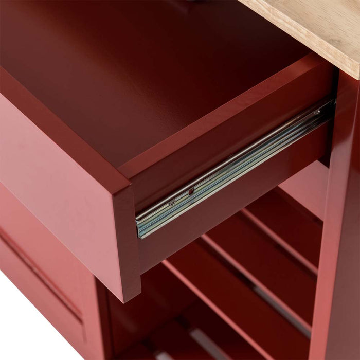 34.25"H Red Wooden Basic Kitchen Cart/Island with Solid Oak Top